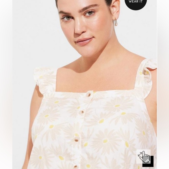 NWT Torrid Double Gauze Ruffle Button Front Tank Top daisy daydream - Picture 3 of 10